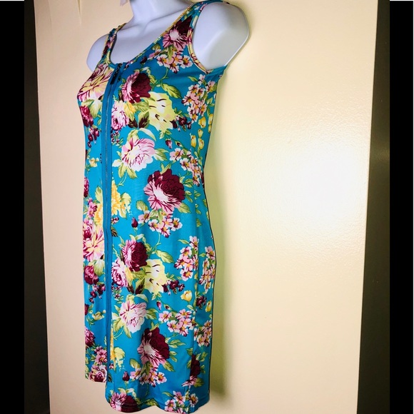 Dresses | Turquoise Pink Floral Print Sleeveless Dress | Poshmark